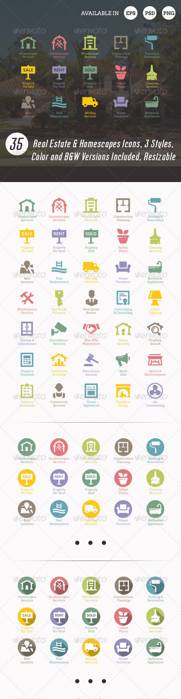 Real estate   homescapes icons set