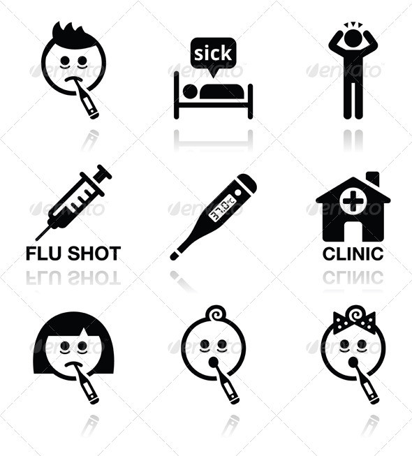 Sick flu cold icons set prev