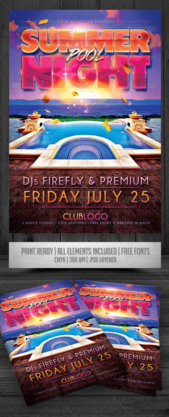 Summer pool night flyer preview