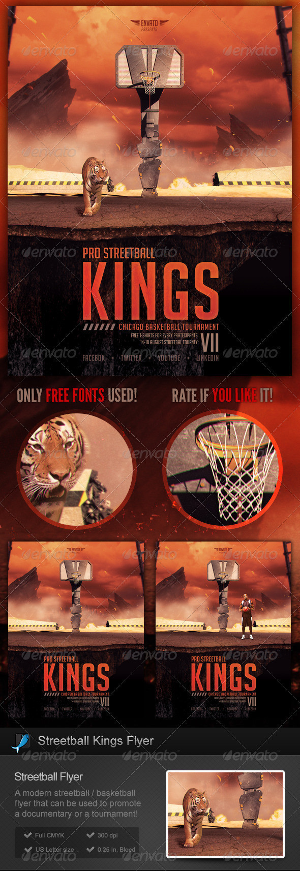Streetball basketball hoops sports nba rucker flyer poster template showcase