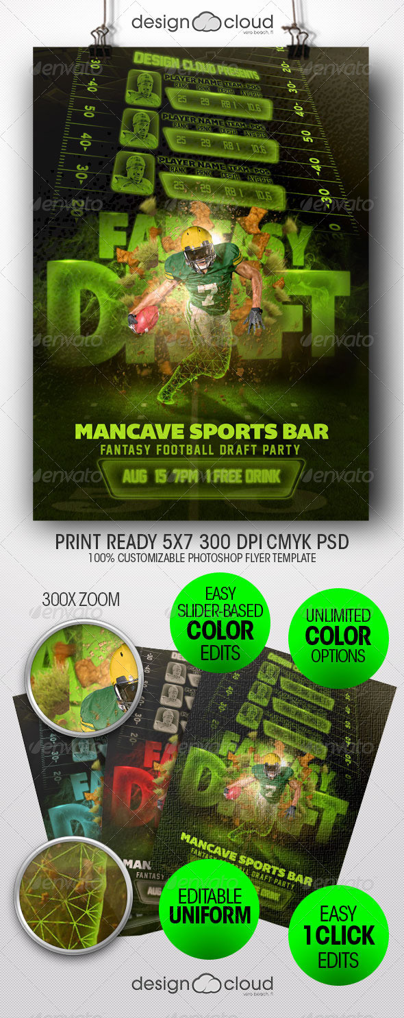 Preview fantasy football draft party flyer template