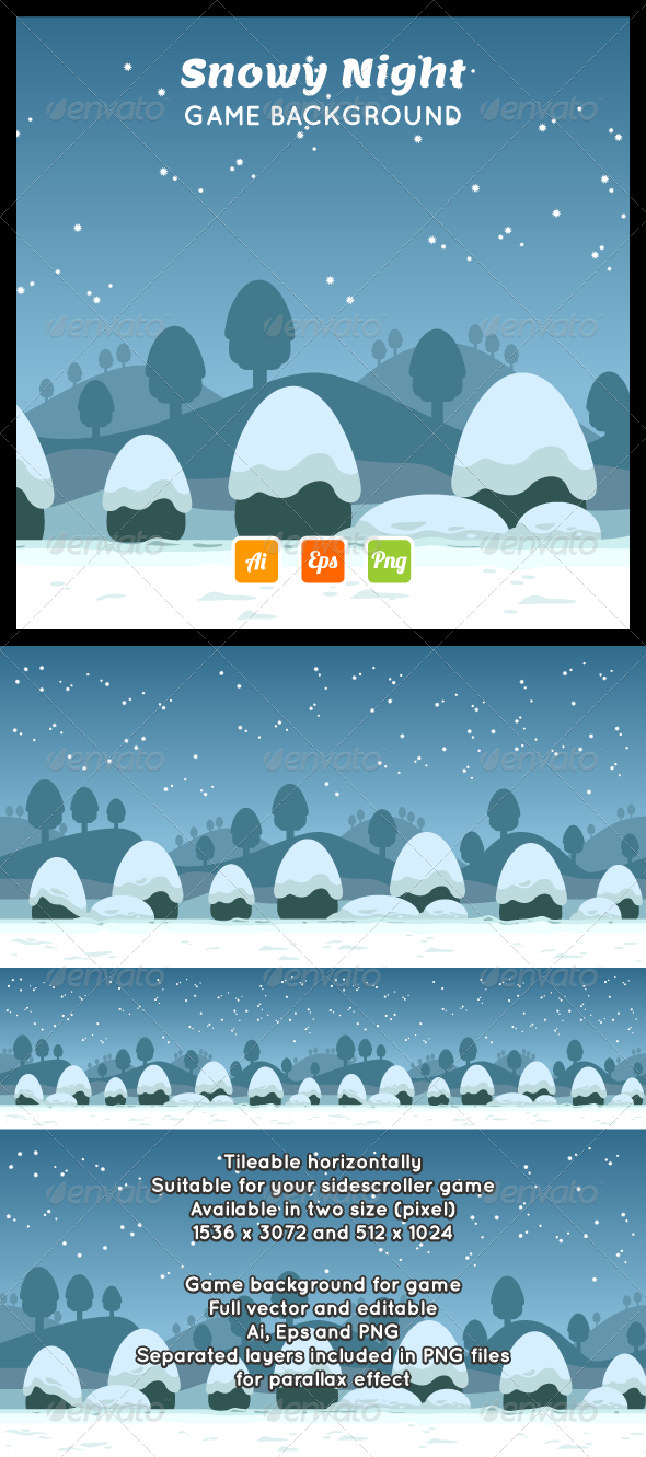 Snowy snow night winter seasons game background game assets gui sidescroller horizontal wallpaper side scrolling 590