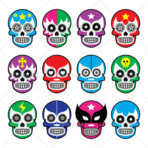 Lucha libre mexican sugar skull icons prev