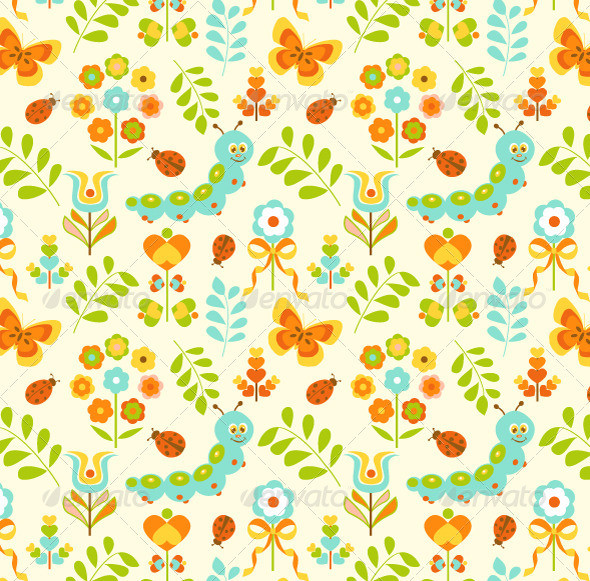 Seamless pattern with cute caterpillar590