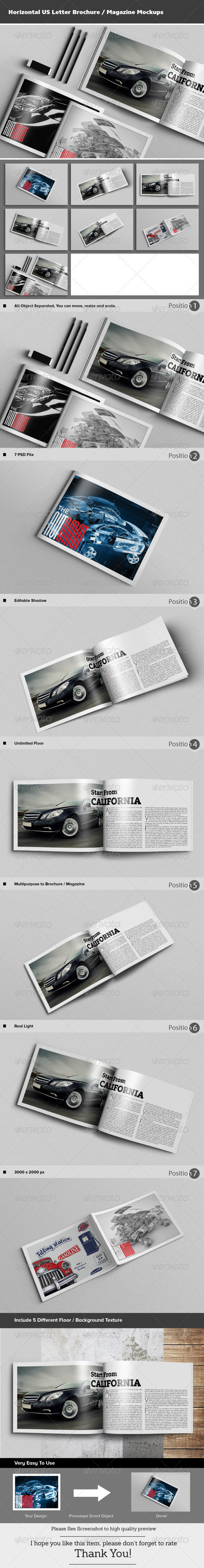 Horizontal us letter brochure or magazine mockups preview