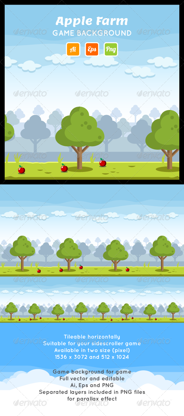 Apple farm village garden game background game assets gui sidescroller horizontal wallpaper side scrolling 590