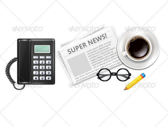 Newspaper and glasses and cup of coffee