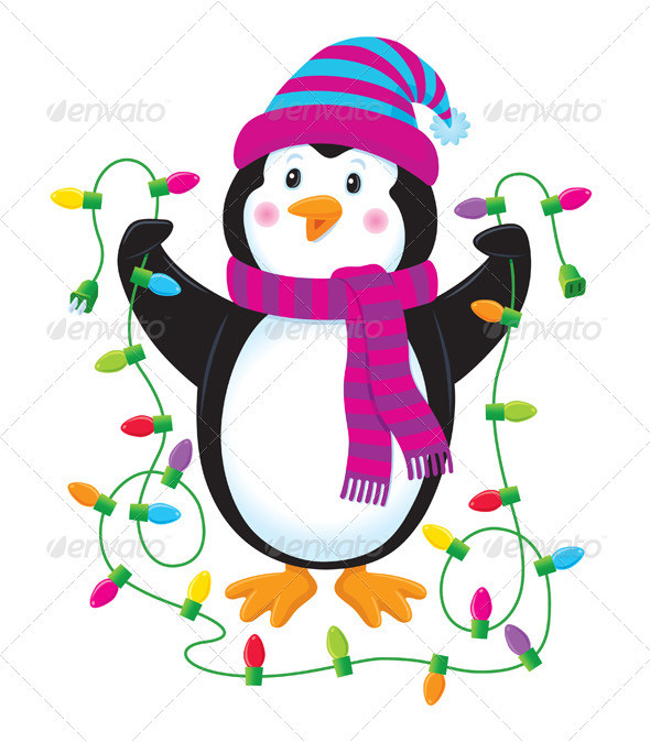 Penguin with christmas lightsprev