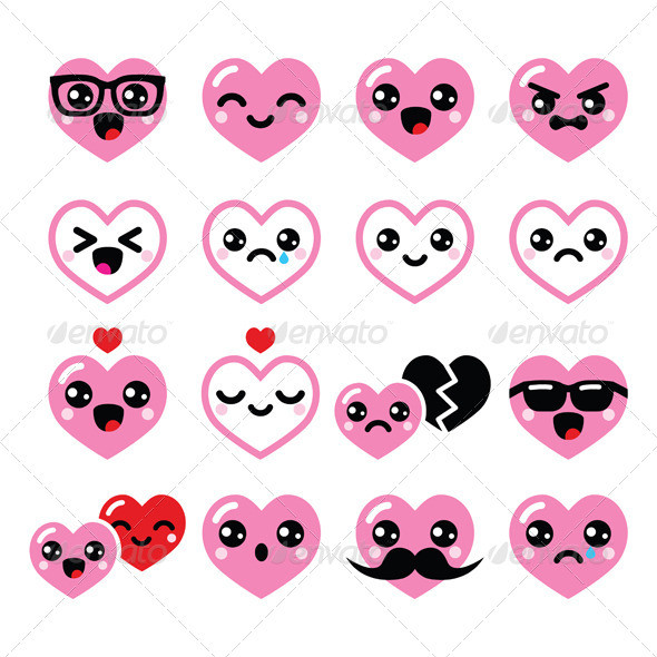 Kawaii hearts icons set prev