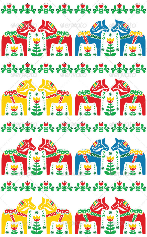 Seamless dala horse swedish floral pattern 2 prev