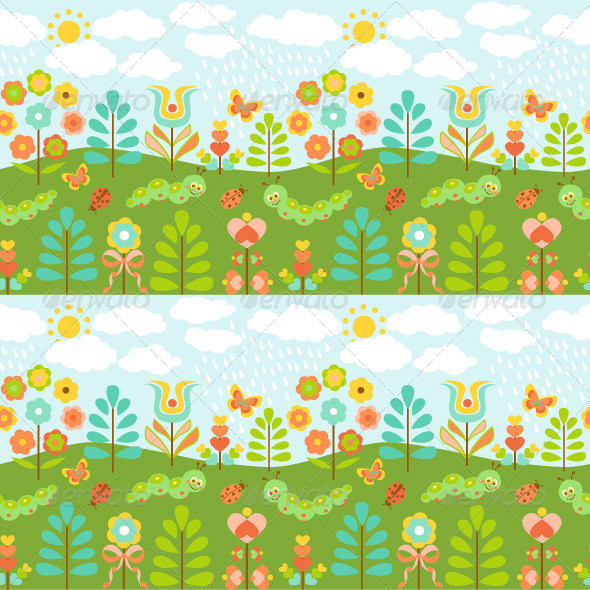 Floral background with cute ladybirds590