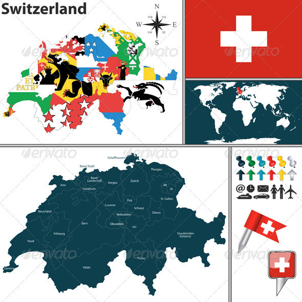 01 switzerland 20map 20with 20regions 20and 20flags