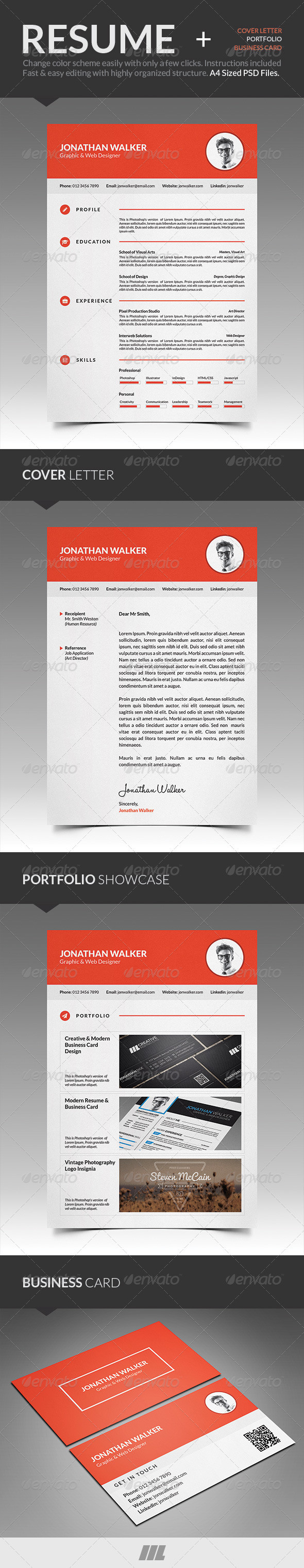 02 clean professional resume 3piece with business card preview