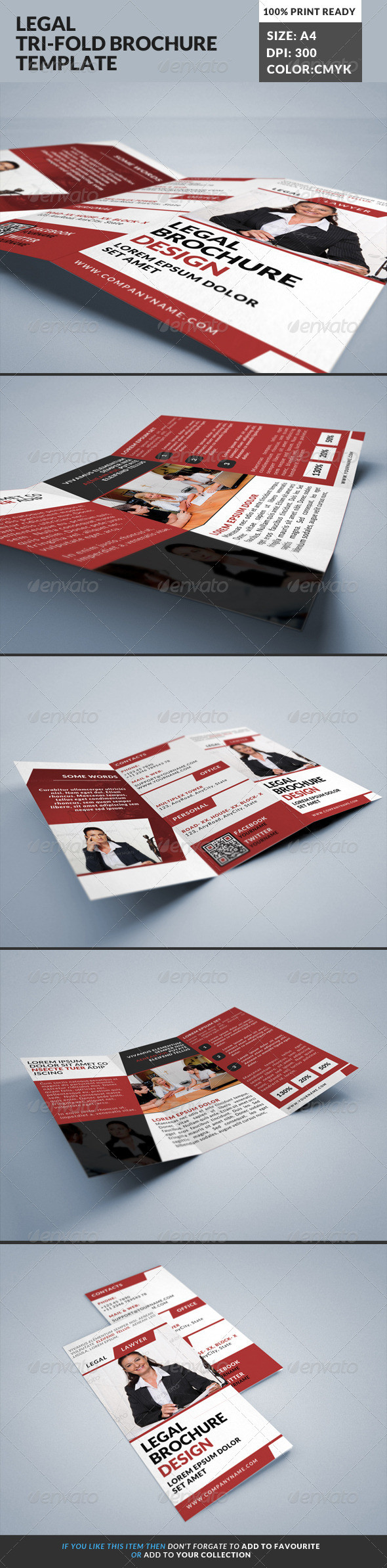 Legal lawyer consultancy trifold blue brochure template preview