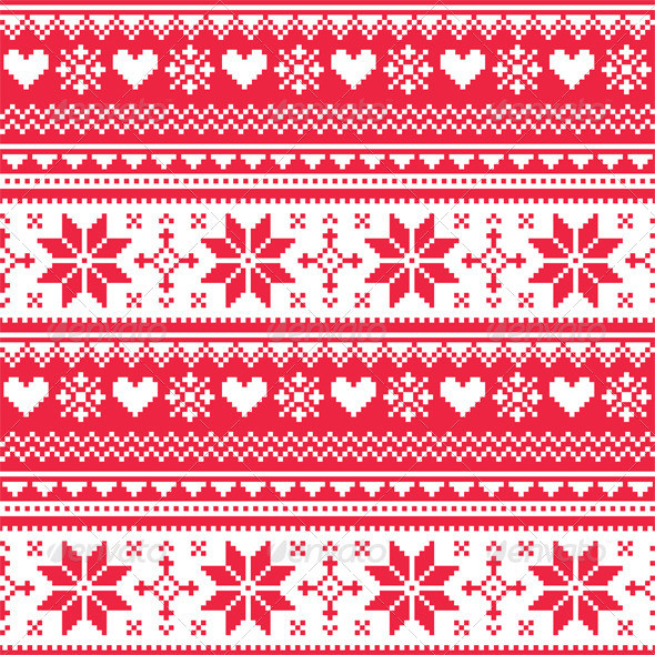 Nordic seamless pattern 16 hearts on red prev