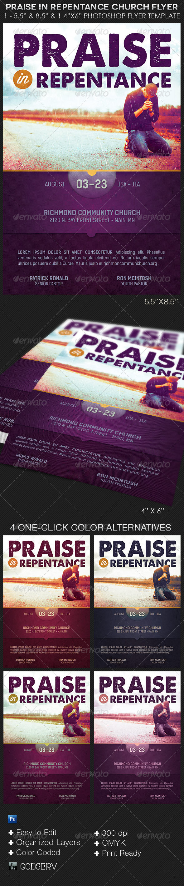 Praise in repentance flyer template preview