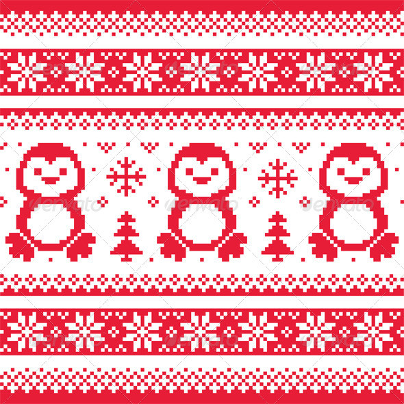 Xmas knitting pattern card penguins 2 prev