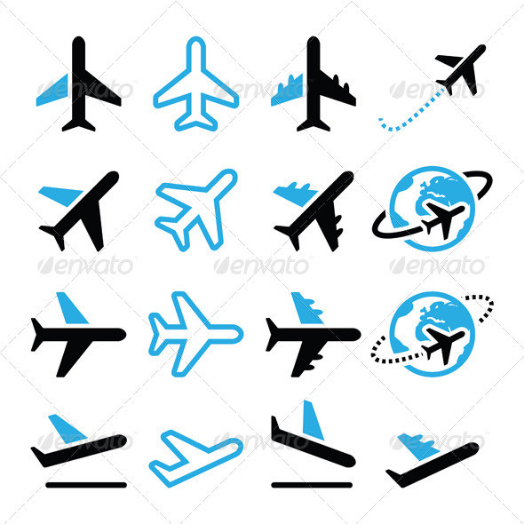 Plane icons set colour prev