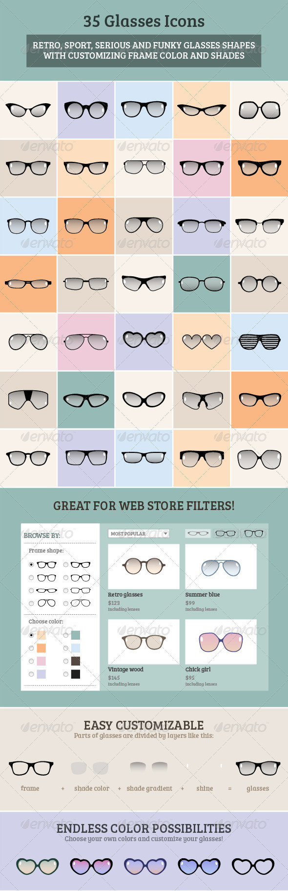 35 glasses icons set cover 01