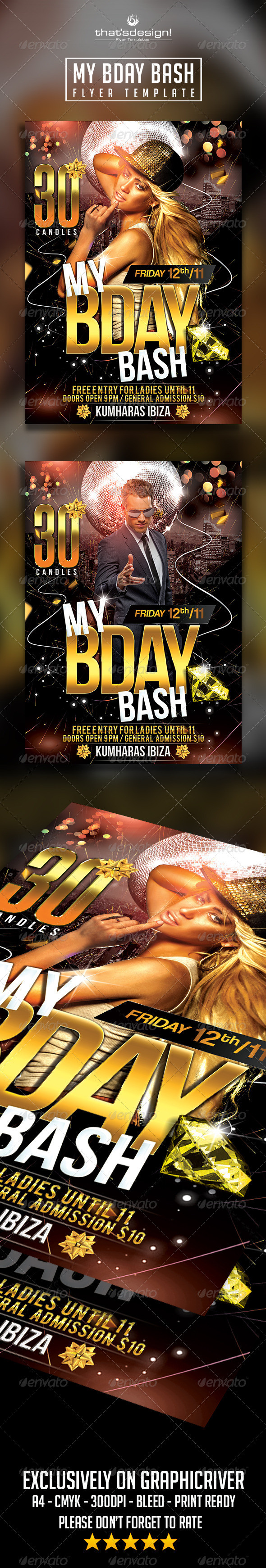 My birthday flyer template preview