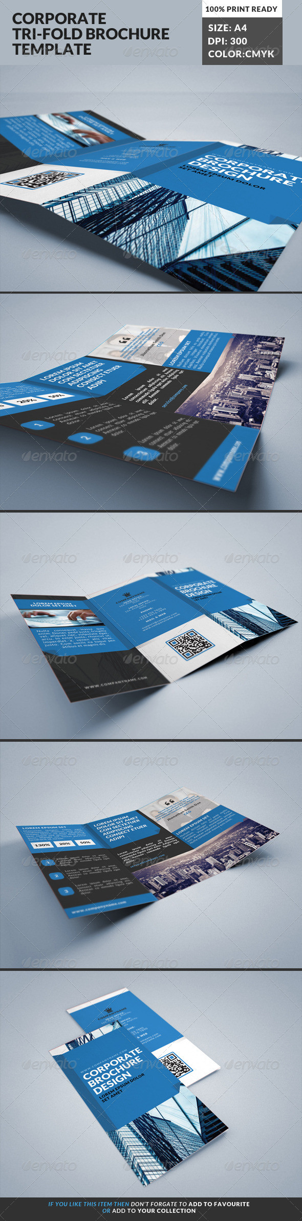 Corporate trifold blue brochure template preview