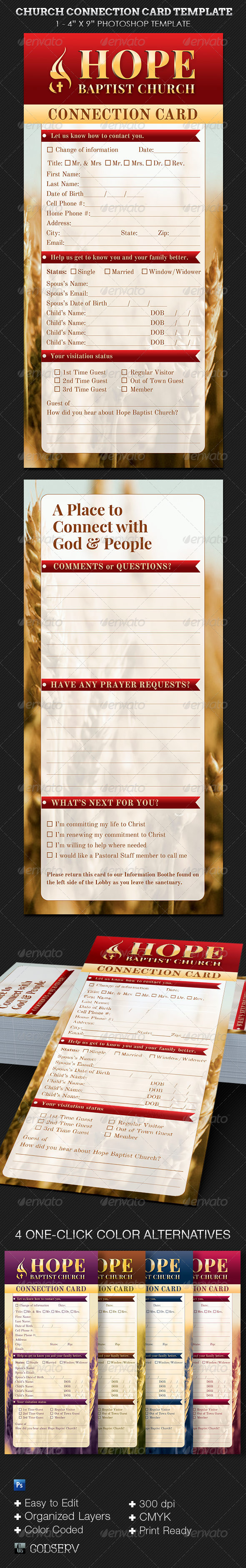 Church connection card template preview