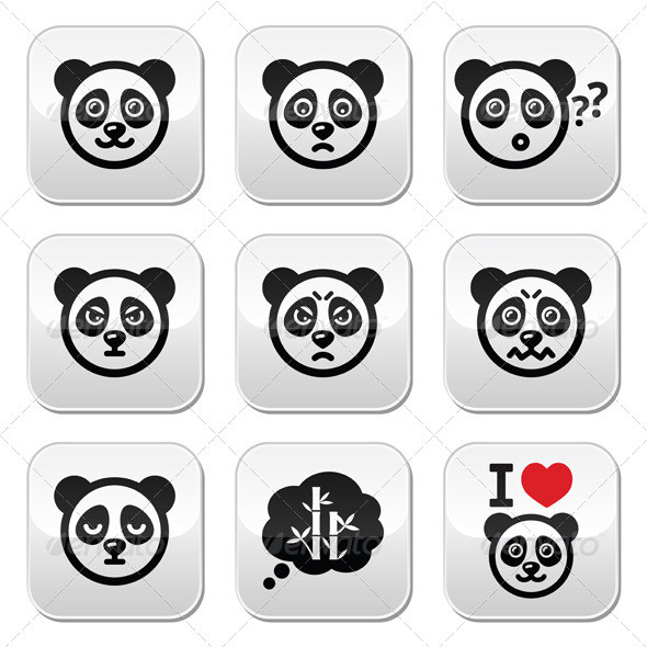 Panda bear faces buttons set prev