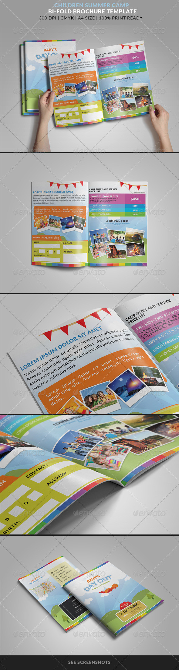 Summer camp baby children kids bi fold brochure preview