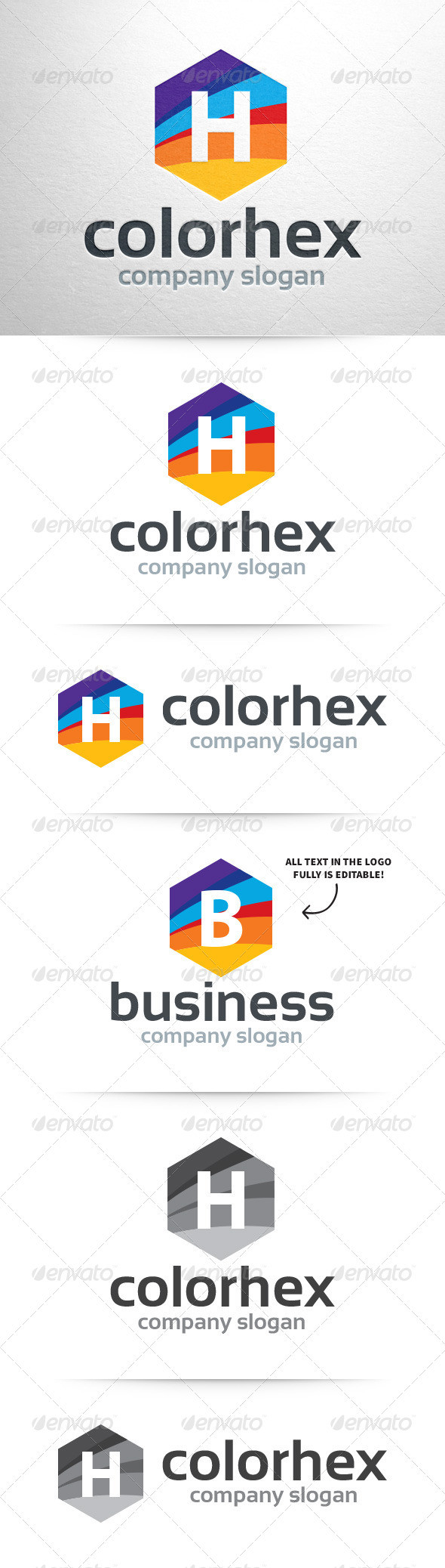 Color hex letter logo