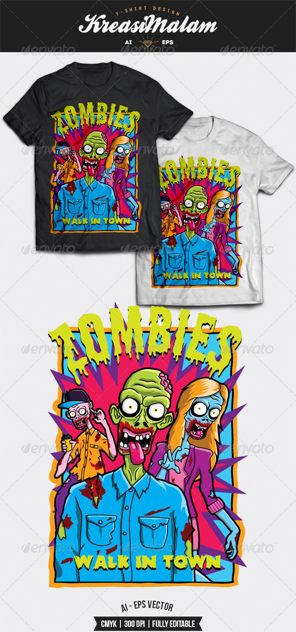 Zombies walk in town t shirt preview