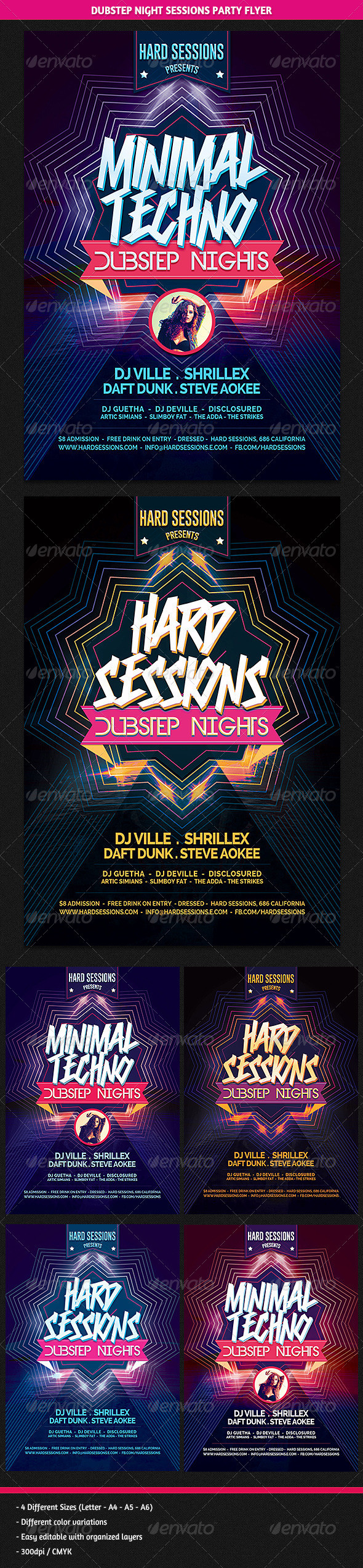 Dubstep night sessions party flyer showcase