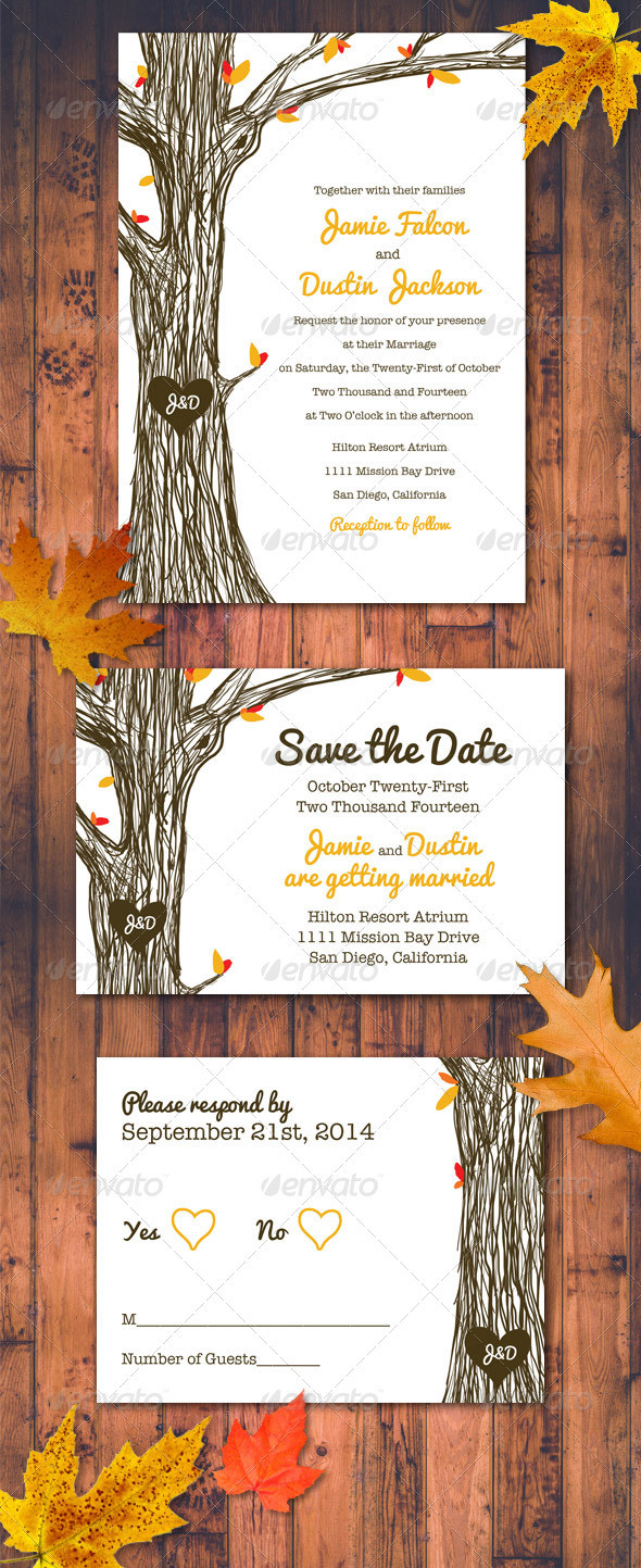 Fall wedding invitation set preview