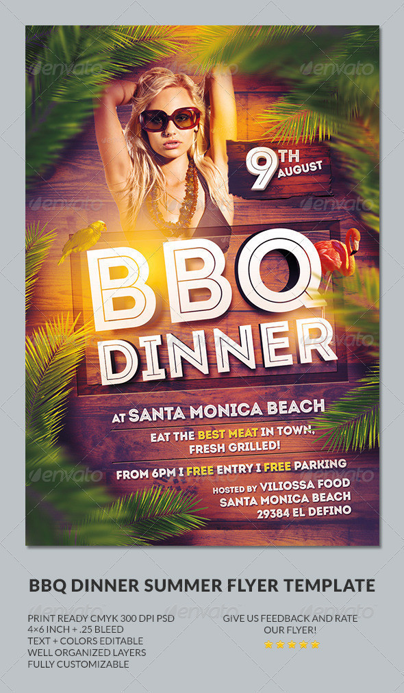 Bbq dinner summer flyer template
