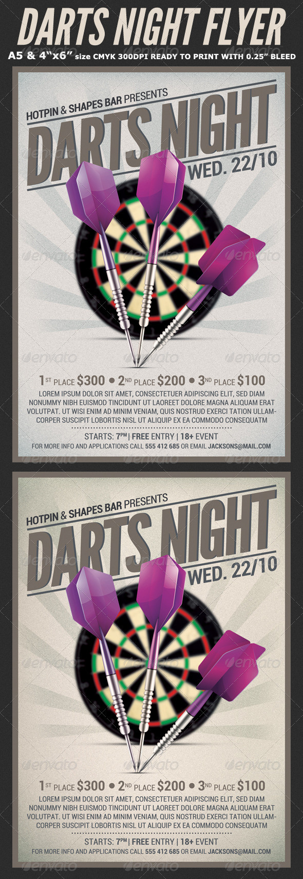 Darts night flyer template preview