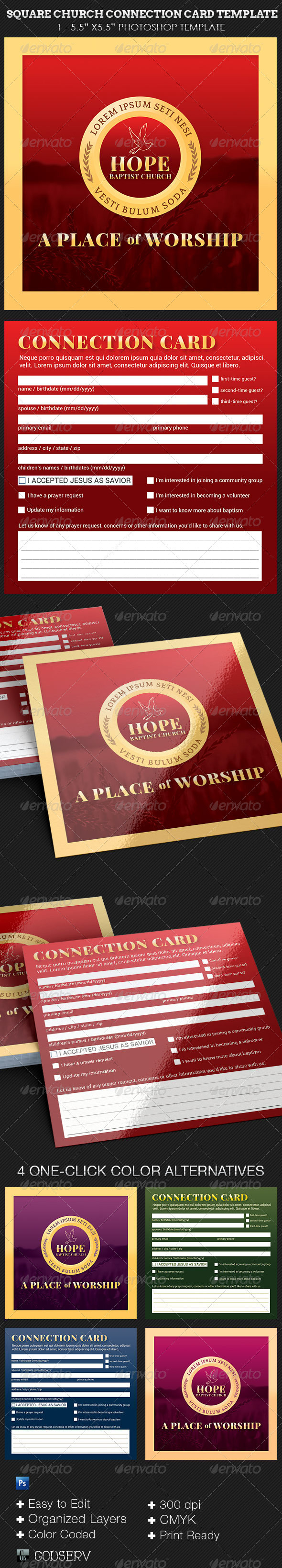 Square church connection card template preview
