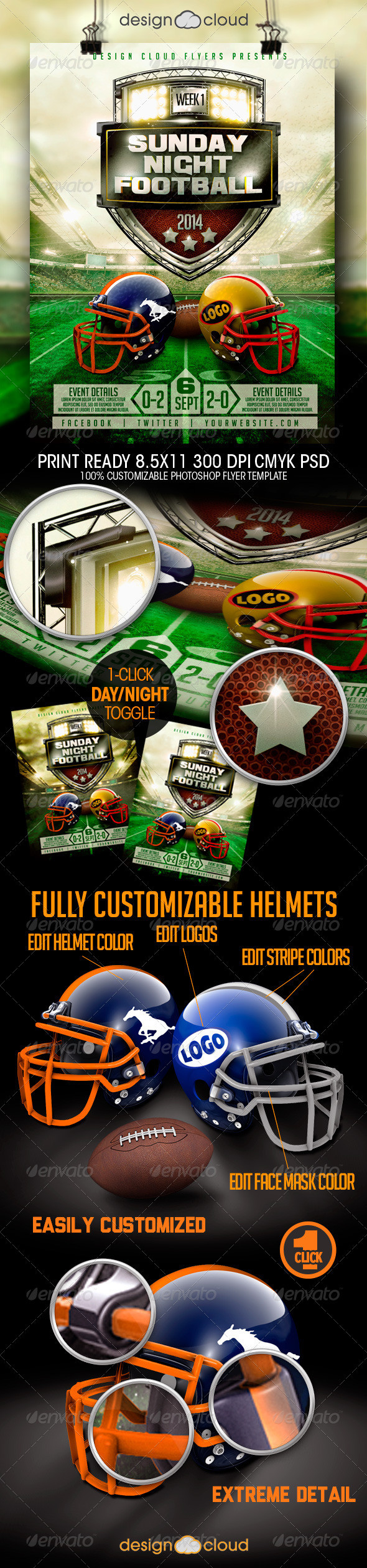 Preview football game day night flyer template