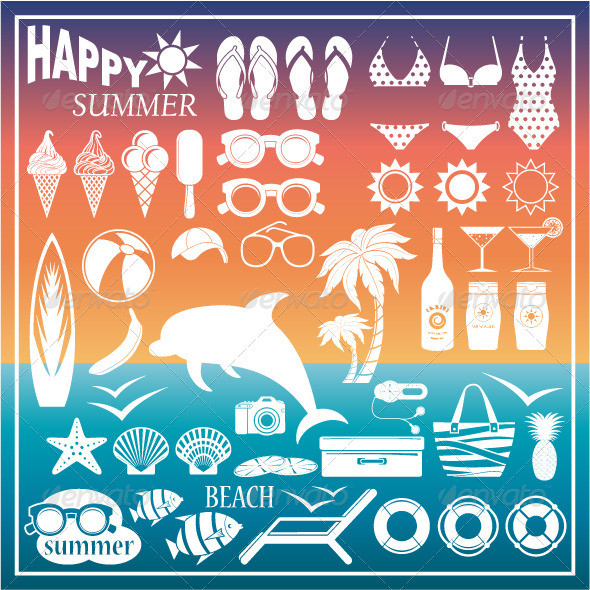 Set of icons for a beach 590