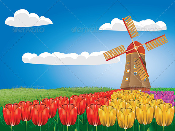 Windmill 20and 20tulips 20pw