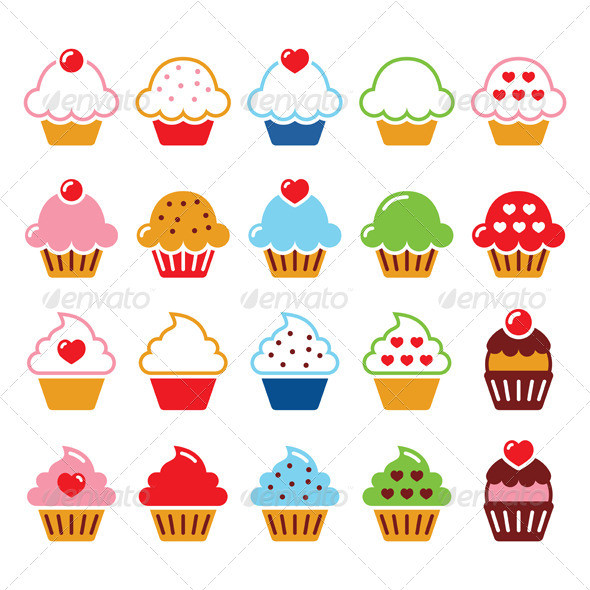 Cupcake icons set colour prev