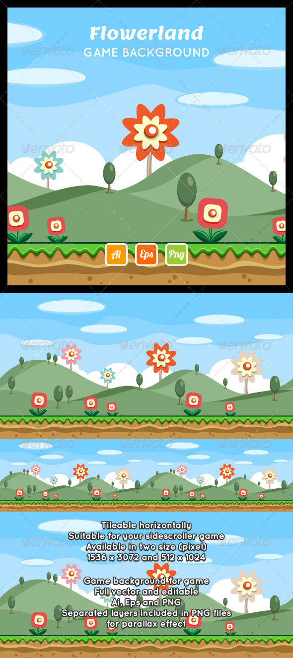 Flower land mountain landscape game background game assets gui sidescroller horizontal wallpaper side scrolling mobile games 590