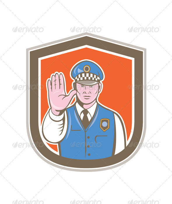 Police officer hand stop signal shield prvw