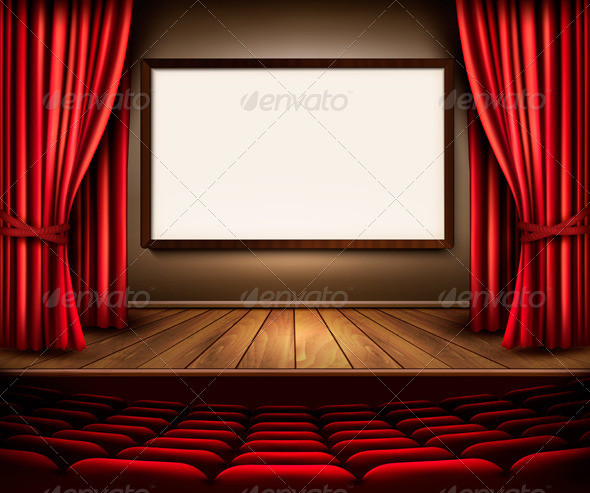 01 background with red curtain and wood floor and screen2 t
