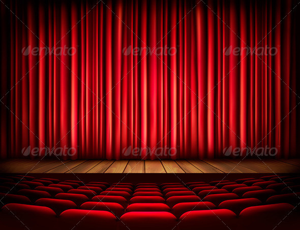 01 background with red curtain and wooden floor t