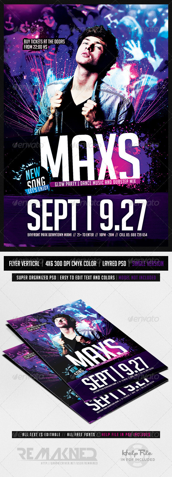 Electro house glow party flyer template psd