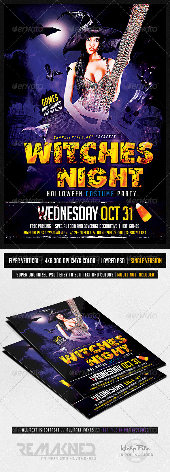 Sexy witches flyer template psd