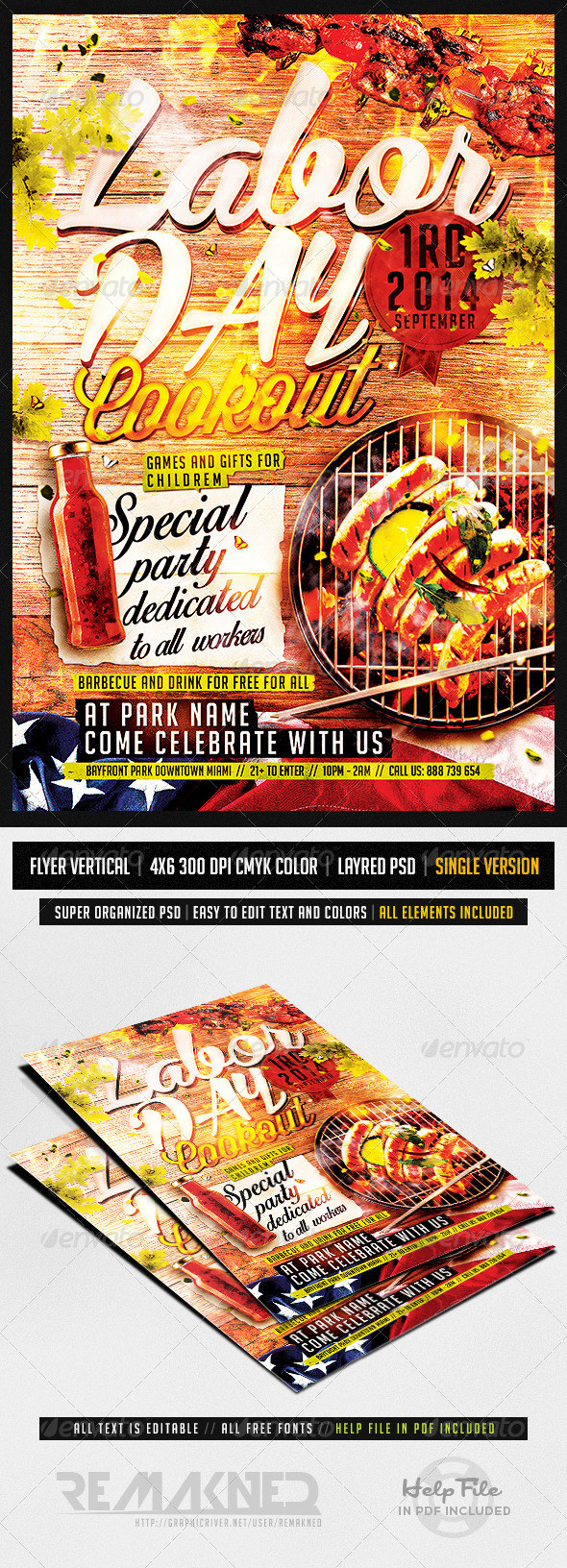 Labor day cookout flyer template psd