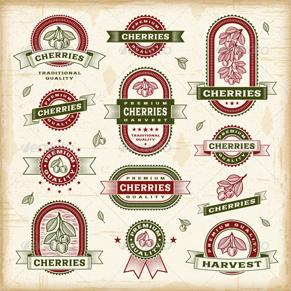 P vintage cherry labels set