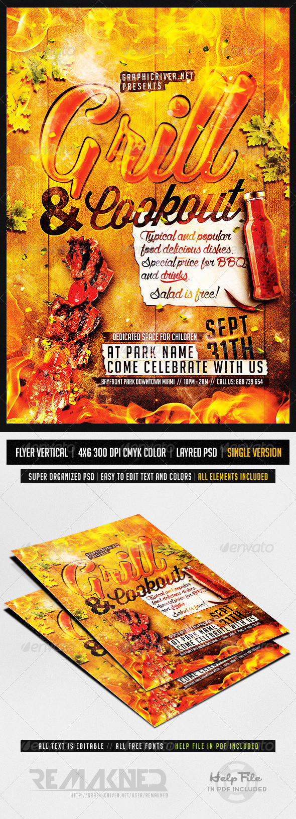 Grill cookout flyer template psd