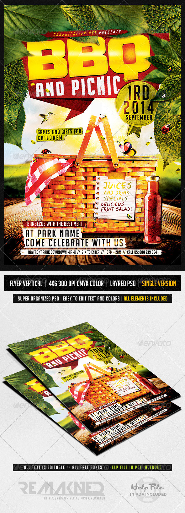 Bbq and picnic flyer template psd