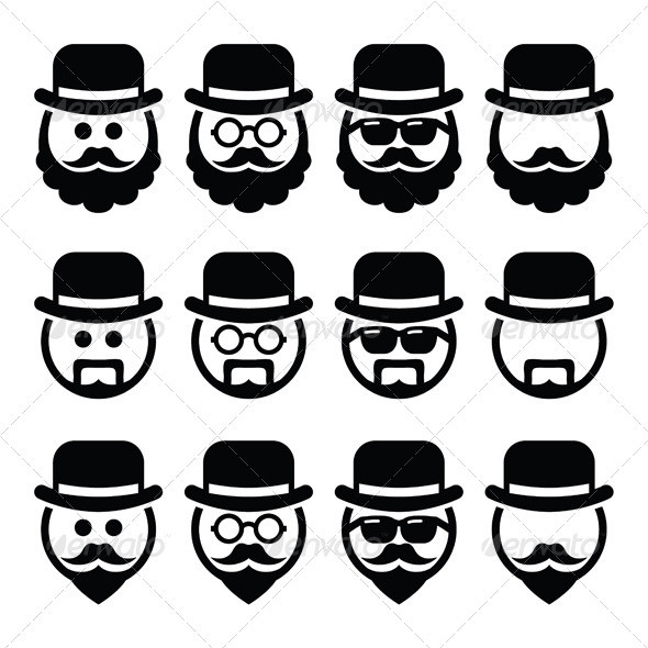 Beard small hat icons set prev